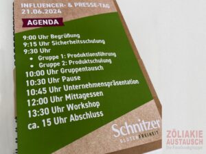 Agenda Besuch bei Schnitzer