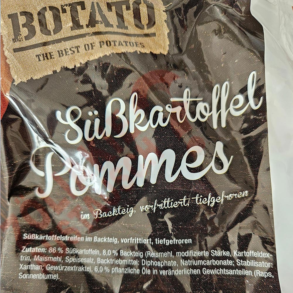 Zutatenliste Süßkartoffel Pommes im Backteig