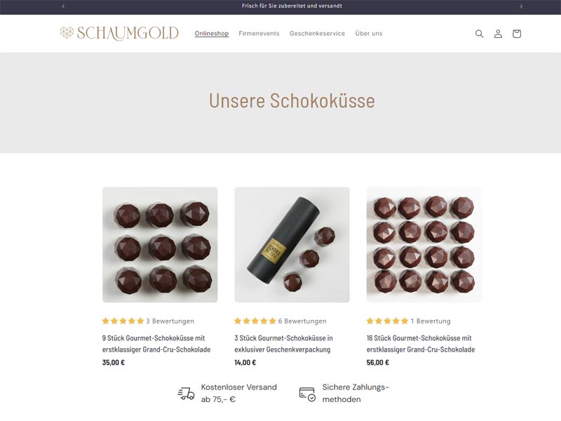 Webshop Schaumgold - glutenfreie Schokoküsse